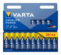 VARTA Batteries AA Pack of 20, Longlife Power, Alkaline, 1.5 V, Ideal for Toys, Wireless Mouse, Torches, Plastic-Free Packaging, Made in Germany