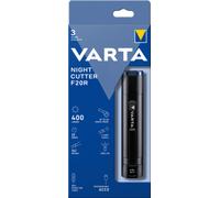 VARTA Night Cutter F20R-Rechargeable Premium Torch, Includes Micro USB Charging Cable, 4 Modes, 400 Light Intensity, aluminium, Black, F20R-