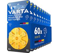 Varta Power on Demand Hörgerätebatterien Typ 10 gelb, Batterien 60 Stück Vorratspack, wireless approved, Größe p10 für Hörgeräte und Hörhilfen, high hearing level, quecksilberfrei, Made in Germany