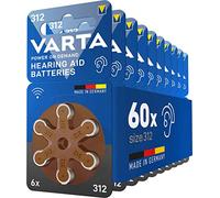 Varta Power on Demand Hörgerätebatterien Typ 312 braun, Batterien 60 Stück Vorratspack, wireless approved, Größe p312 für Hörgeräte und Hörhilfen, high hearing level, quecksilberfrei, Made in Germany