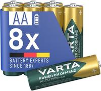 VARTA Power on Demand Ready2Use Pre-Charged AA Mignon (2100 mAh Ni-Mh Battery, Rechargeable without Memory Effect, Ready to Use) Pack of 8