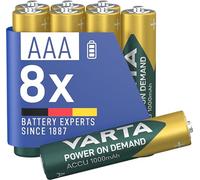 VARTA Power on Demand Rechargeable Battery Ready2Use Pre-Charged AAA Micro 1000 mAh Ni-Mh Battery, Rechargeable without Memory Effect, Ready to Use, Pack of 8