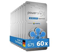 VARTA Power One Hearing Aid Batteries, Type 675, Blue, Batteries, Pack of 60, Wireless Approved, Size P675 for Hearing Aids and Hearing Aids, High Hearing Level, Mercury-Free, Made in Germany