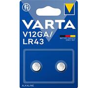 Varta V12GA / LR43 Alkaline Button Cell Batteries Pack of 2 in Original Blister Packagingc