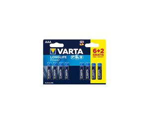 VartaÂâ âÃÃ Long Life Power/Ââ High Energy Alkaline Battery AAA x 6Ââ + 2Ââ Free (LR03) (Package may vary)