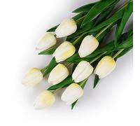VaryFloral 10pcs Artificial Flowers Yellow Tulips Real Touch Fake Flowers PU Latex Material Decorative Flower Bouquet Artificial Tulips Flowers Realistic Artificial Flowers for Decoration Wedding