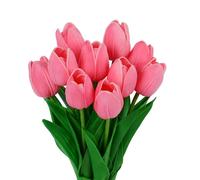 VaryFloral 10pcs Artificial Tulips Dark Pink Artificial Tulips Flowers Realistic Fake Flowers PU Latex Faux Tulips Real Touch Fake Bouquet Artificial Flowers for Home Party DIY Spring Decorations