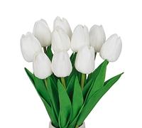 VaryFloral 10pcs Tulips Artificial Flowers White Tulips Real Touch PU Latex Fake Bouquet Decorative Artificial Flowers for Decoration Party Room Home Hotel Garden Bridal Wedding Bouquet DIY