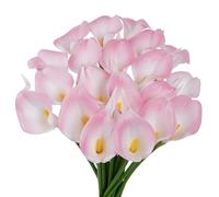 VaryFloral 20pcs Artificial Bridal Bouquet Calla Lily Pink&White Faux Flowers Artificial Lilies Fake Flowers with Stems PU Latex Calla Lily Decorative Artificial Flowers for Wedding Home Party
