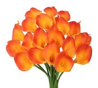 VaryFloral 20pcs Artificial Calla Lilies Orange Fake Flowers Long Stem Artificial Flowers Wedding Bouquet Real Touch Calla Lily Flowers for Bridal Bouquet Arrangement Home Hotel Decoration Garden