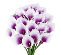 VaryFloral 20pcs Faux Flowers Calla Lily Decorative Artificial Flowers Purple&White Artificial Real Touch Latex Flowers Decorative Artificial Flora for Home Garden Floral Arrangements Wedding