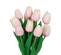 VaryFloral Artificial Tulips Flowers 10pcs Pink Real Touch Fake Tulips Faux Tulips Real Touch Latex Artificial Tulips Faux Tulip Latex Material for Wedding Hotel DIY Home Garden Party