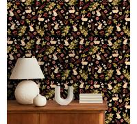 VaryFloral Black Self Adhesive Wallpaper 30.5cmx300cm Rabbit Floral Wallpaper Forest Vinyl Wrap Waterproof Sticky Back Plastic Watercolor Self Adhesive Vinyl Roll Wall Stickers for Bedrooms Cabinet