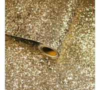 VaryFloral Champagne Gold Self Adhesive Wallpaper 30cmx300cm Chunky Glitter Sparkle Contact Paper Glitter Sequin Vintage Wallpaper Luxury Sticky Back Plastic Vinyl Wrap for Furniture Cupboard Bedroom