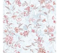 VaryFloral Light Blue Self Adhesive Wallpaper 30.5cmx300cm Pale Red Floral Contact Paper Elegant Waterproof Sticky Back Plastic Roll Removable Thickened Texture Wall Stickers Vinyl Wrap for Cabinet