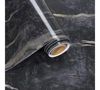 VaryFloral Marble Effect Peel and Stick Wallpaper 30cmx300cm Black and Gold Contact Paper Glossy Black Granite Vinyl Wrap Self Adhesive Marble Design Wallpaper for Kitchen Countertop Cabinet Room