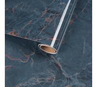 VaryFloral Navy Blue Self Adhesive Marble Effect Wallpaper 30cmx300cm Sticky Back Plastic Orange Marble Vein Contact Paper Glossy Vintage Vinyl Wrap Thick Lining Paper for Furniture Cabinets Cupboard