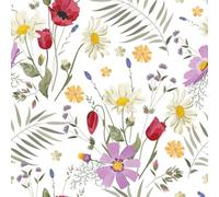 VaryFloral White Floral Wallpaper Colorful Flowers Peel and Stick Wallpaper 30.5cmx300cm Contact Paper Watercolor Daisy Sticky Back Vinyl Tropical Leaves Wall Stickers Vinyl Wrap for Furniture Room