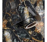 VaryPaper Black Gold Marble Wallpaper 81cmx900cm Glossy Marble Effect Contact Paper Self Adhesive Vinyl Sticky Back Plastic Kitchen Vinyl Wrap for Worktop Cupboards Bathroom Waterproof Lining Paper