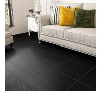 VaryPaper Black Wood Effect Vinyl Self Adhesive Floor Tile 30cmx30cm 10 Pcs Removable Wooden Flooring for Living Room Bedroom Stick on Floor Tiles for Bathroom Kitchen Dark Wood Grain Vinyl Flooring