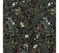 VaryPaper Botanical Wallpaper Self Adhesive Contact Paper Black Green Wall Art Deco White Flower Wall Covering for Living Room Furniture Vinyl Wrap Kitchen Cupboard Stickers Leaves Wall Paper 45cm×3m