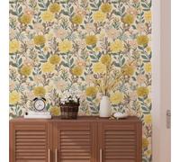 VaryPaper Floral Wallpaper Self Adhesive Beige Contact Paper 44.5x200cm | Floral Patterned Sticky Back Plastic Botanical Wallpaper for Girl Bedroom Bathroom Vinyl Cabinet Cover Drawers Furniture Wrap