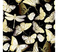 VaryPaper Golden Butterfly Peel and Stick Wallpaper Patterned Contact Paper 44.5cmx200cm Black Sticky Back Plastic Vintage Wallpaper for Living Room Hallway Shelves Cupboard Vinyl Wrap for Furniture