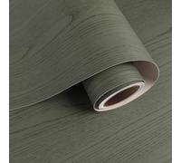 VaryPaper Greyish Green Wood Effect Vinyl Self Adhesive Wallpaper 40cmx200cm Dark Green Sticky Back Plastic Thick Wood Vinyl Wrap for Furniture Cupboards Kitchen Worktop Covering Adhesive Shelf Liner