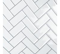 VaryPaper Herringbone White Brick Effect Tile Stickers - 30.5cmx30.5cm, 18 Self-Adhesive 3D Wall Tiles for Waterproof Bathroom & Kitchen Backsplash