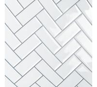 VaryPaper Herringbone White Brick Self Adhesive Wall Tile Sticker 30.5cmx30.5cm 10 Pieces 3D Bathroom Wall Stickers Peel and Stick Tiles Kitchen Stick on Tiles Waterproof Backsplash for Kitchen