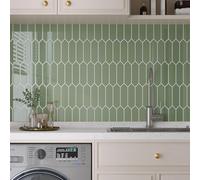 VaryPaper Light Sage Green Long Hexagon 3D Tile Stickers 30.5cmx30.5cm 10 Pieces Green Stick on Tiles Self Adhesive Backsplash for Kitchen Waterproof Bathroom Wall Tile Sticker Fireplace RV Lavatories