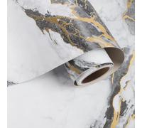VaryPaper Matte White Gold Marble Effect Self Adhesive Vinyl Wallpaper 40cmx200cm Marble Sticky Back Plastic White Vinyl Wrap for Kitchen Worktop Cupboards Adhesive Shelf Liner Tabletop Furniture Wrap