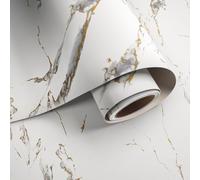 VaryPaper Matte White Gold Marble Wallpaper Marble Sticky Back Plastic 40cmx200cm Washable Kitchen Wallpaper Kitchen Worktop Vinyl Covering White Marble Vinyl Wrap for Furniture Adhesive Table Cover