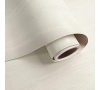 VaryPaper Off White Wood Effect Vinyl Self Adhesive Wallpaper 40cmx800cm Wood Effect Sticky Back Plastic Thick Vinyl Wrap for Kitchen Cupboards Table Worktop Covering Furniture Wrap