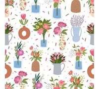 VaryPaper Peel and Stick Floral Wallpaper Modern 44.5cmx200cm Flowers in a Vase Patterned Sticky Back Plastic White Vinyl Self Adhesive Wallpaper for Girl Bedroom Living Room Cupboards Furniture Wrap