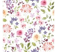 VaryPaper Peel and Stick Pink Floral Wallpaper 44.5cmx200cm White Sticky Back Plastic Patterned Flower Wallpaper for Girls Bedroom Hallway Adhesive Shelf Liner Cupboard Sticker Furniture Vinyl Wrap