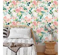 VaryPaper Pink Rose Wallpaper Self Adhesive Leaf Contact Paper 44.5cmx200cm Sticky Back Plastic Floral Lining Paper for Wall Botanical Wallpaper for Living Room Girl Bedroom Cupboard Furniture Wrap