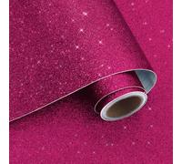 VaryPaper Rose Red Glitter Peel and Stick Wallpaper 40cmx200cm Glitter Sticky Back Plastic Hot Pink Sparkle Wallpaper for Girls Bedroom Cupboard Vinyl Wrap Gift Wrapping Drawers Thick Lining Paper