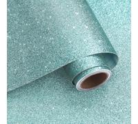 VaryPaper Self Adhesive Aqua Green Glitter Wallpaper 40cmx200cm Glitter Sticky Back Plastic Thick Lining Paper for Wall Furniture Wrap Bright Wallpaper for Living Room Bedroom Cupboards Crafts Project