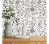 VaryPaper Self Adhesive Black and White Sketch Floral Wallpaper 44.5cmx200cm Removable Flower Contact Paper for Furniture Tropical Botanical Wallpaper for Living Room Bedroom Cupboard Stickers Drawer