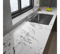 VaryPaper Self Adhesive White Grey Marble Wallpaper Glossy Marble Contact Paper for Kitchen Countertops 40cmx200cm Marble Sticky Back Plastic White Marble Vinyl Wrap for Furniture Adhesive Table Cover