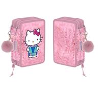 VARZI Hello Kitty 3 Zip Pencil Case for School: Practical, Spacious and Colourful, Ideal for Organizing Pens, Pencils and School Accessories, for Any Hello Kitty Lover 1956, pink, 3 zip