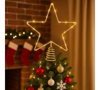 Varzi since 1956 Christmas Tree Topper Metal Star with 20 Micro LEDs with Warm Light, Timer 6h, Golden Decoration for Indoor Battery Operated 27 cm