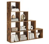 VASAGLE 10 Tier Bookcase Open Shelf Storage Cabinet for Decorations, Picture Frame, Living Room, Bedroom, Office, 29 x 129.5 x 129.5 cm, Rustic Brown LBC10BX