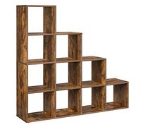 VASAGLE 10 Tier Bookcase Open Shelf Storage Cabinet for Decorations, Picture Frame, Living Room, Bedroom, Office, 29 x 129.5 x 129.5 cm, Rustic Brown LBC10BX