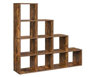 VASAGLE 10 Tier Bookcase Open Shelf Storage Cabinet for Decorations, Picture Frame, Living Room, Bedroom, Office, 29 x 129.5 x 129.5 cm, Rustic Brown LBC10BX