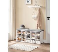 VASAGLE 15 Compartment Shoe Bench Storage Cabinet with Cushion Seat in White VASAGLE White