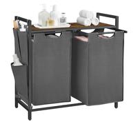 VASAGLE 2-Compartment Laundry Basket, 2 x 46L, Shelf, Metal Frame