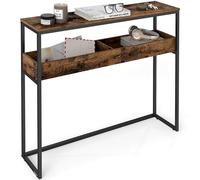 VASAGLE 2-Tier Entryway Table, Narrow Console Table, Semi-Open Compartments, 24 x 100 x 80 cm, for Hallway, Living Room, Rustic Brown and Ink Black LNT091K01