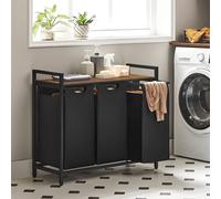 VASAGLE 3 Compartment Laundry Basket with Shelf & Metal Frame in Black VASAGLE Black